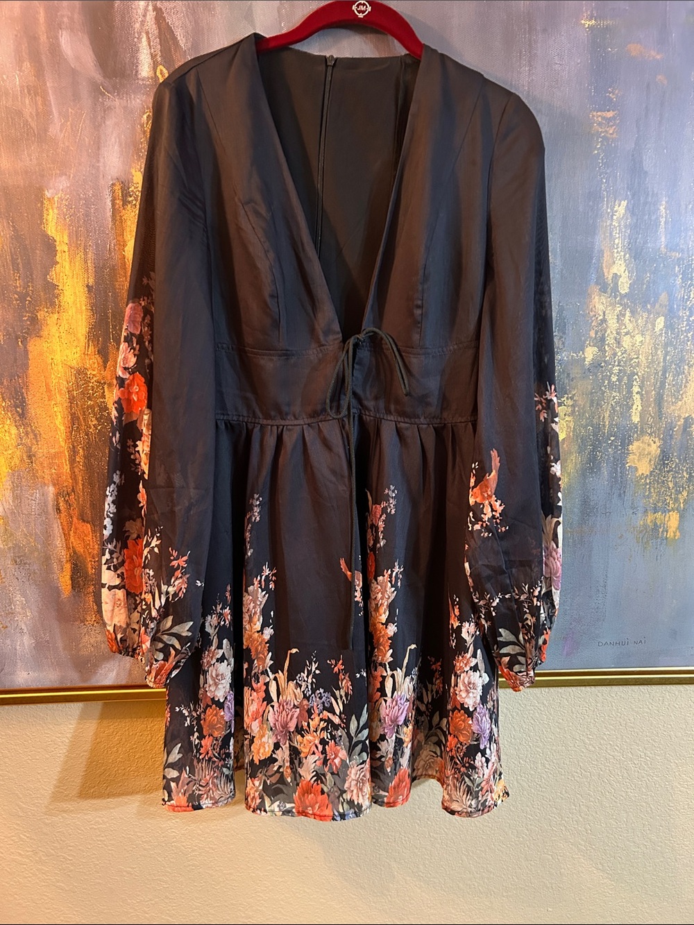 Commense Black Floral Midi Dress